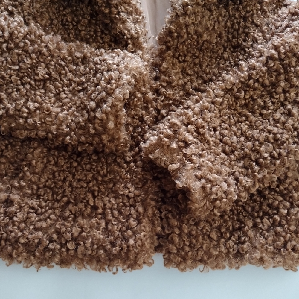 ZARA | Faux Fur Curly Sherpa Brown Lapel Jacket | Women's Small - Picture 14 of 15